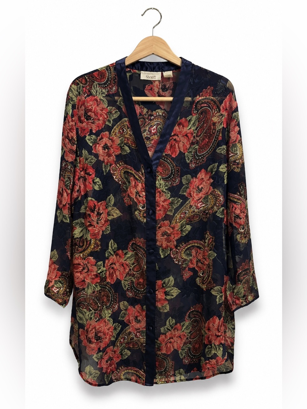 Victoria's Secret Womens Vintage Gold Label Night Shirt Navy Pink Floral M/L